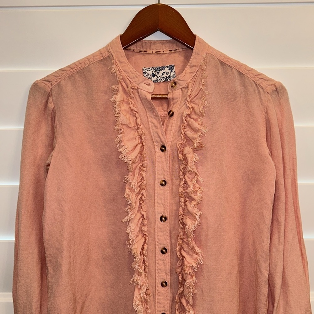 Anthropologie Pilcro linen blend Ruffled Placket Shirt peach - Picture 11 of 13